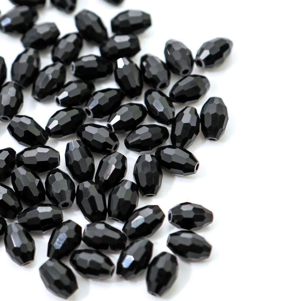 бусина, стекло овальная, граненая, цвет черный, 8х6 мм