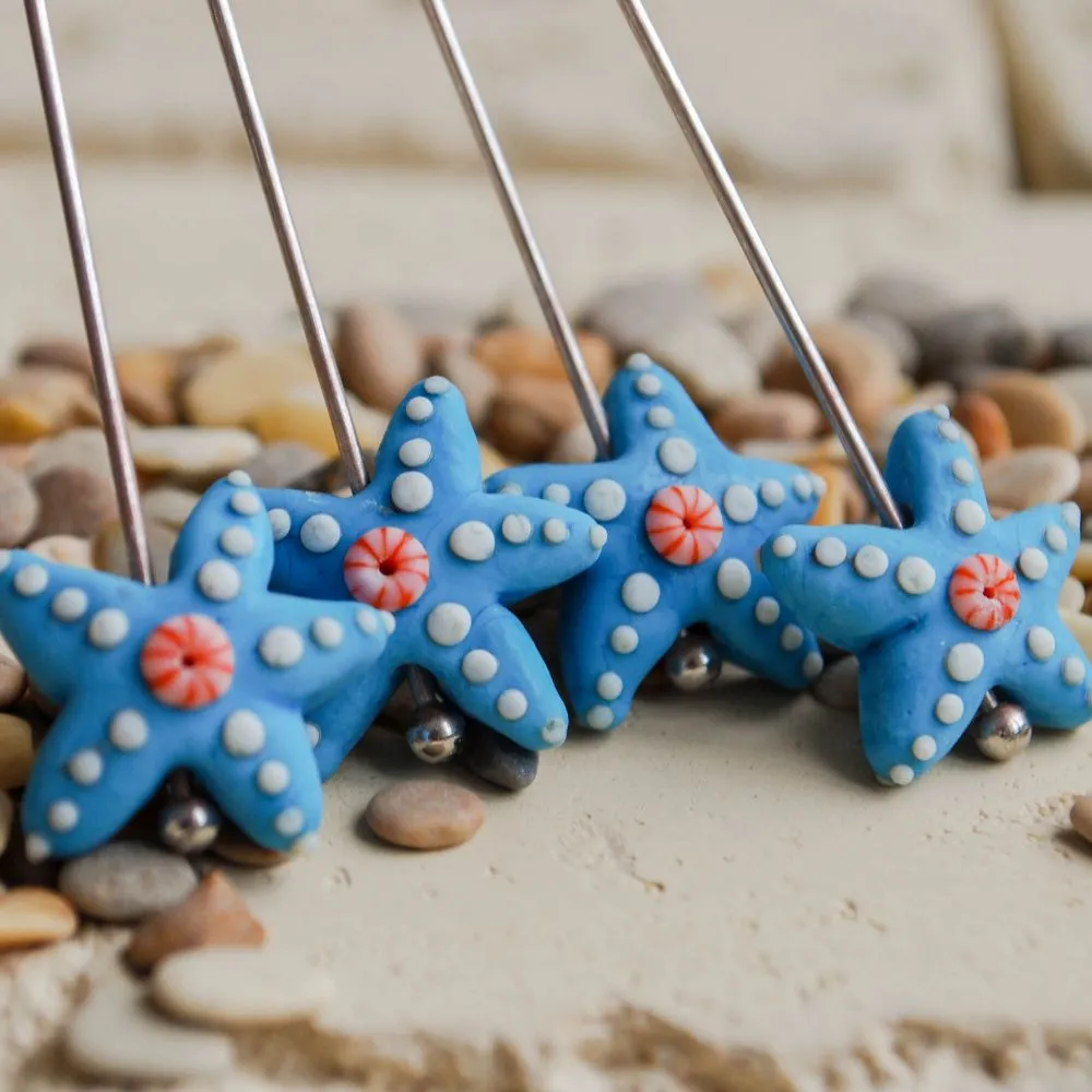 бусина, мурано "морская звездочка", голубой, 23х20 мм