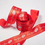 Лента, атлас "Love you", цвет красный, ширина 25 мм