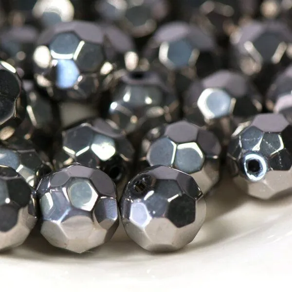 бусина, стекло 12, граненая, цвет хром, 12 мм