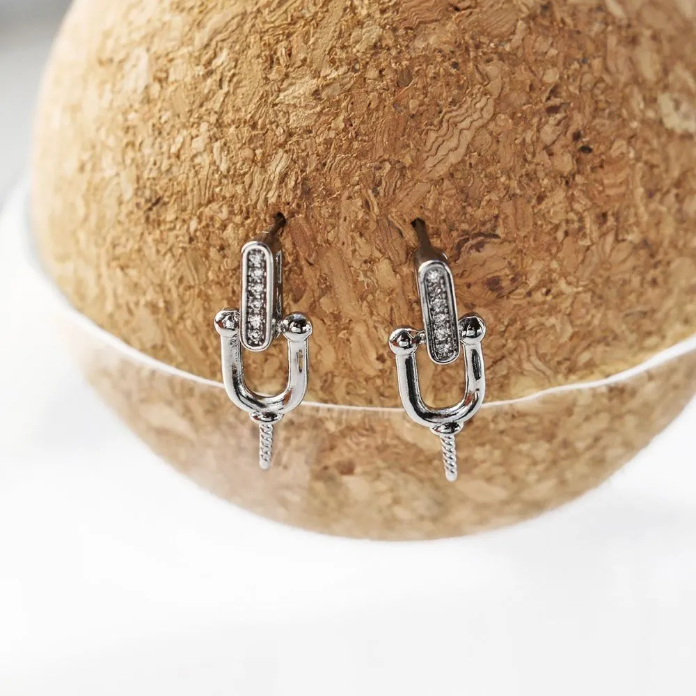 пуссеты "стремя", с цирконием, покрытие платина, 19.5 мм