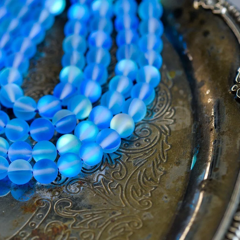 бусина, стекло "лунный камень", цвет синий, 8 мм