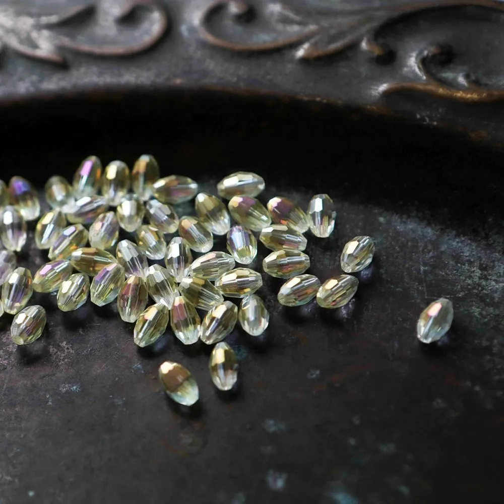 бусина, стекло овальная, граненая, цвет шампанского перламутровый, 6х4 мм