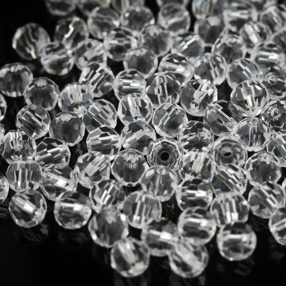 бусина, стекло 6, граненая, цвет прозрачный, 6 мм